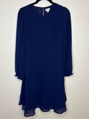 J. Crew NWT Deep Navy Ruffle-Hem Long Sleeve Dress Size 4 With Pockets